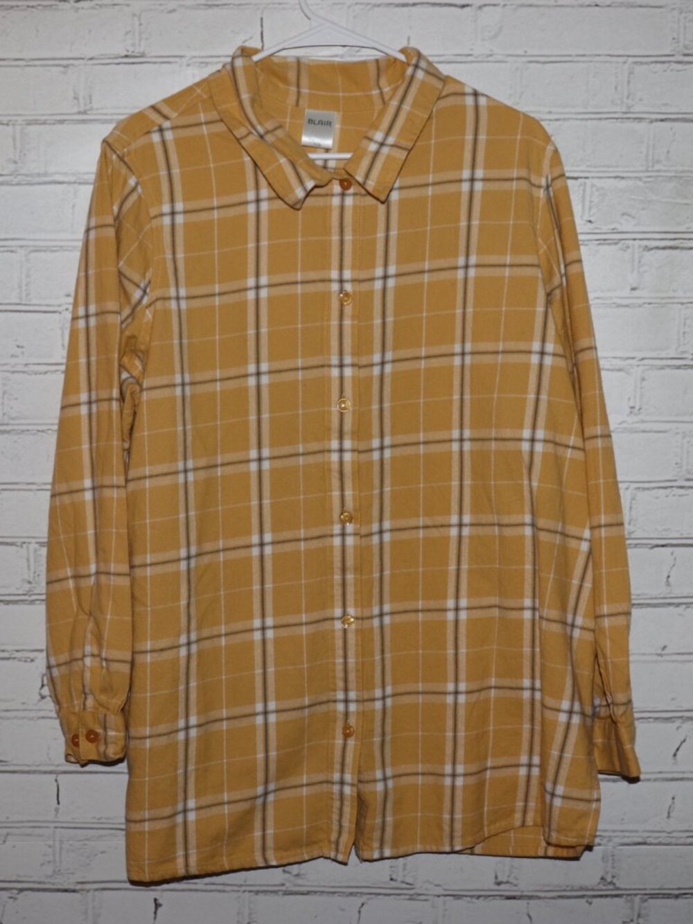 💛 Blair Plaid Button‑Up Shirt · Size XL · Mustard Yellow